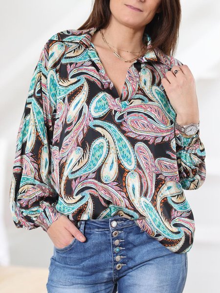 

Feather Cotton Blends Casual Long Sleeve Tops, Multicolor, Long sleeve tops