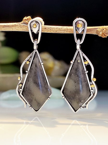 

Vintage Alloy Black Jade Earrings, As picture, Earrings