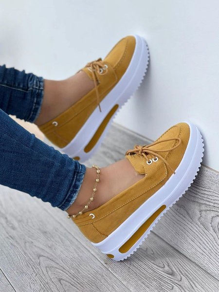 

Casual Pu Leather Platform Shoes, Yellow, Flat & Loafers