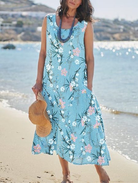 

Vacation Short Sleeve Women Dress, Blue, Midi Dresses