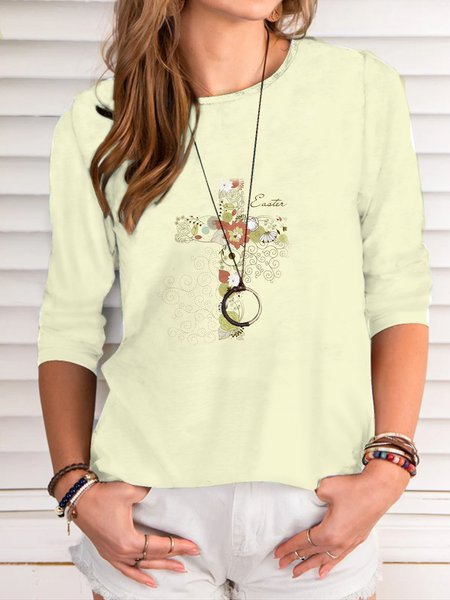 Crew Neck Long Sleeve Tops Floral, Yellow, Long sleeve tops