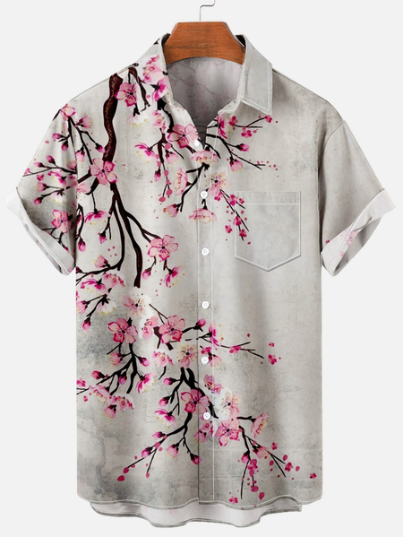 

Vintage Shirt Collar Floral Short Sleeve Shirt, As picture, Short Sleeves Shirts