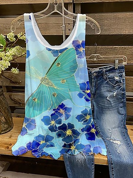 

Casual Floral Knit Loose Fitting Tank Tops, As picture, Tank Top