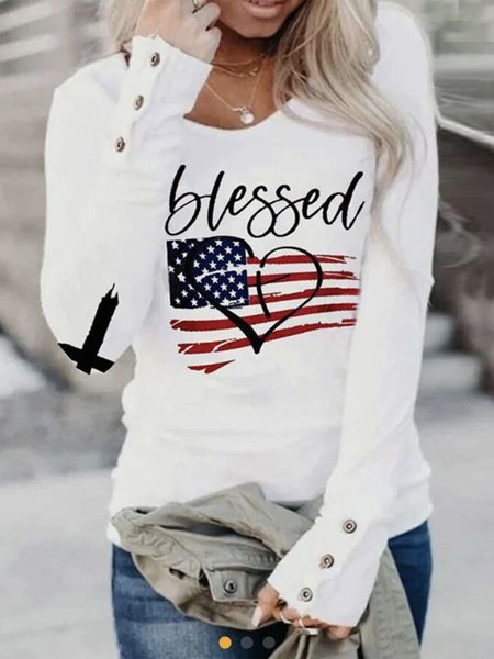

Casual Buttoned Long Sleeve T-Shirt, White, Long sleeve tops