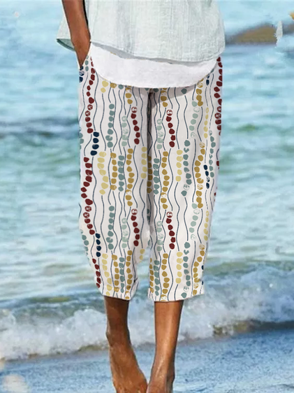 

Geometric Cotton Blends Regular Fit Casual Pants, White, Pants