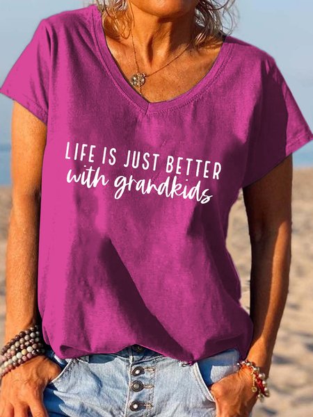 

Life Is Just Better With Grandkids V-neck T-shirt, Rose red, T-shirts