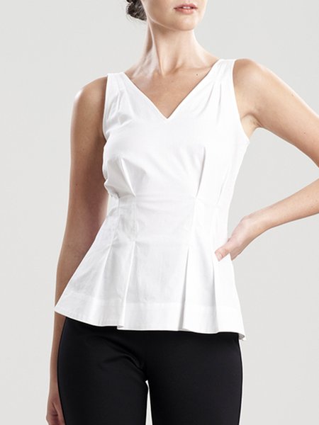 

Regular Fit Solid V Neck Sleeveless Top, White, Tunics