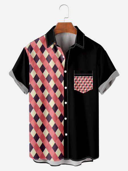 

Men's Casual Short Sleeve Bowling Shirt, White, Men's Floral shirt