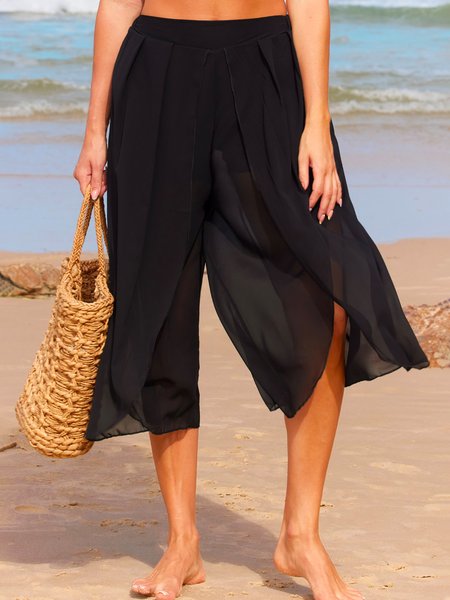 

Asymmetric Straight Casual Black Cropped Pants, Pants