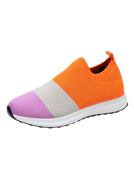 

Tricolor Contrast Flyknit Sneakers, Orange, Sneakers