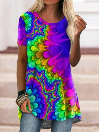 

Loosen Ombre Cotton Blends Short Sleeve T-Shirt, Multicolor, T-Shirts