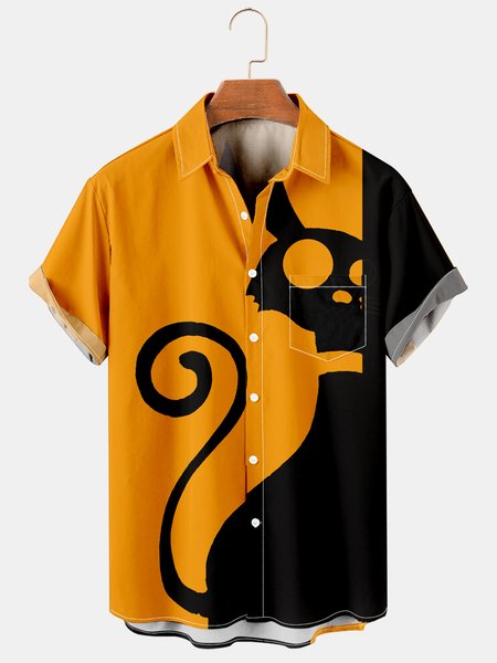 

Shirt Collar Halloween Pockets Shirts & Tops, Orange, Shirts ＆ Blouse