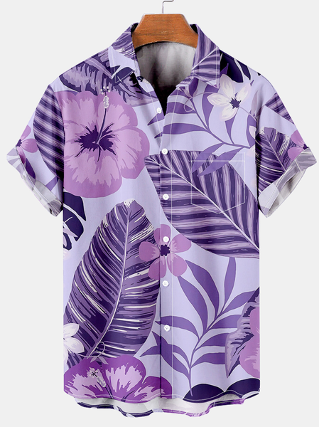 

Floral Short Sleeve Shirt Collar Short Sleeve Shirt, Purple, Short Sleeves Shirts