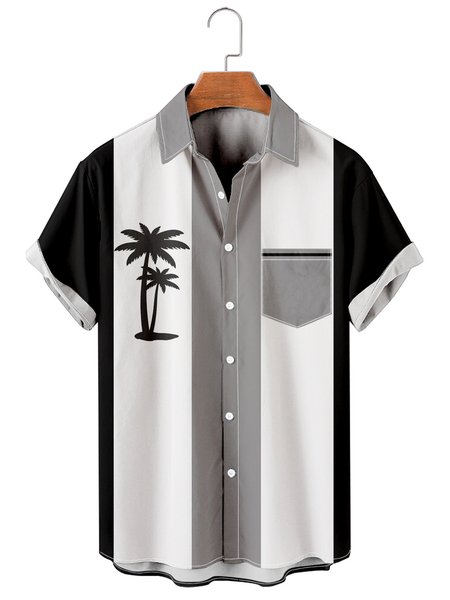 

Mens Coconut Tree Print Casual Breathable Hawaiian Shirt, Black, Men's Floral shirt