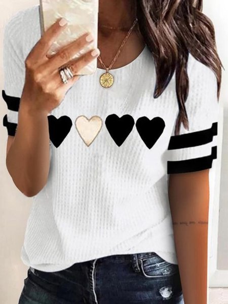 

Hearts Loosen Casual Short Sleeve T-Shirt, White, T-Shirts