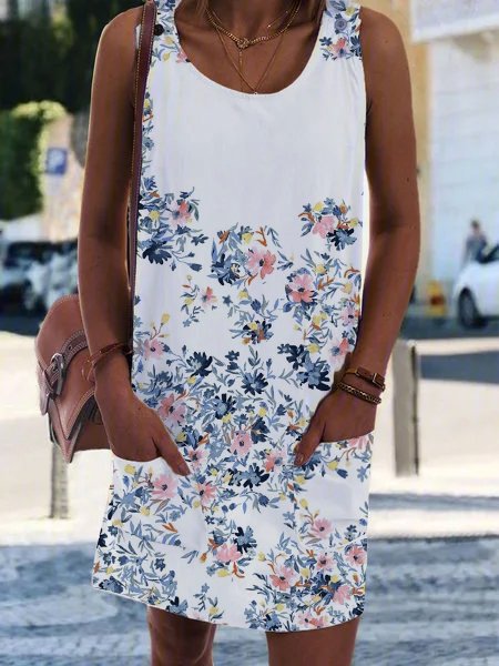 

Loosen Floral Casual Short Sleeve women Dress, White, Dresses