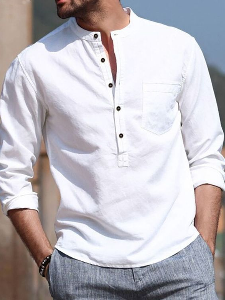 

Linen Henley Vintage Long Sleeve Shirt, White, Blouses&Shirts