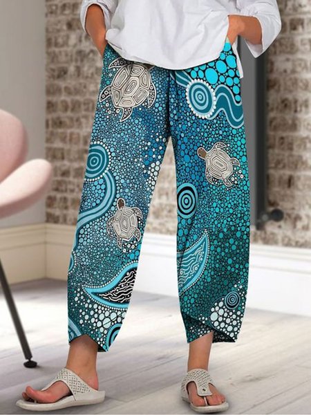 

Sea ​​Turtle Plus Size Casual Pants, Blue, Pants