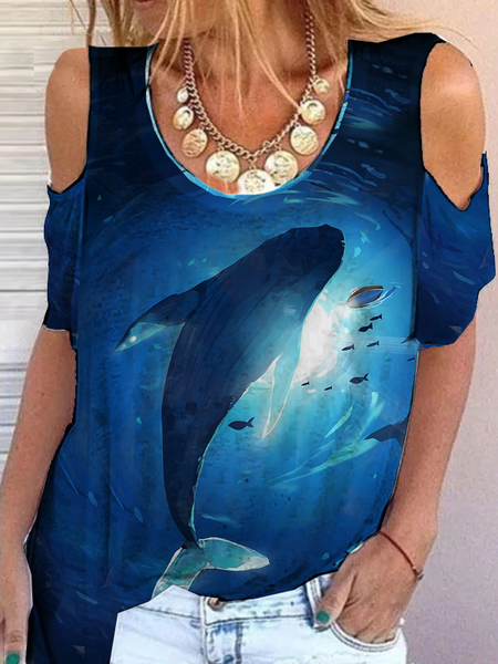 

Crew Neck Sea Short Sleeve T-Shirt, Blue, T-Shirts