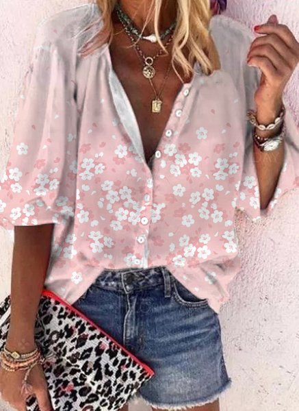

Loosen Floral V Neck Long Sleeve Blouse, Pink, Blouses & Shirts