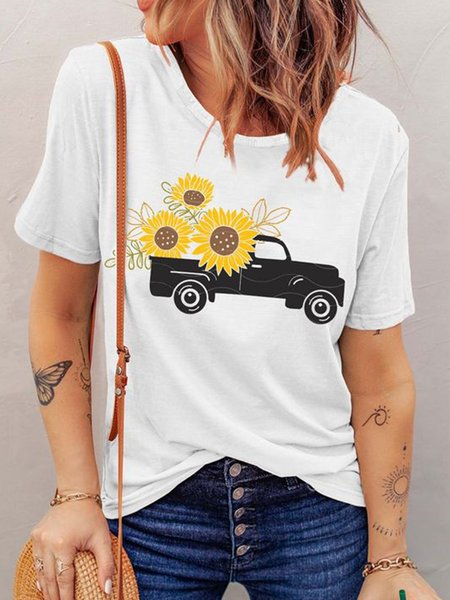 

Casual Round Neck Short Sleeve T-Shirt, White, T-Shirts