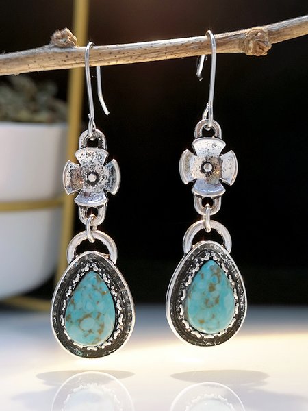 

vintage alloy turquoise earrings, Silver, Earrings