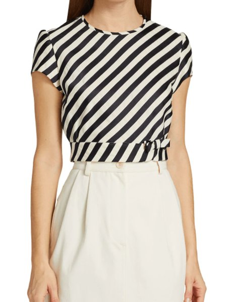 

Summer Slightly stretchy Striped Crew Neck Regular Fit Short Sleeve Tops, Stripe, Tops