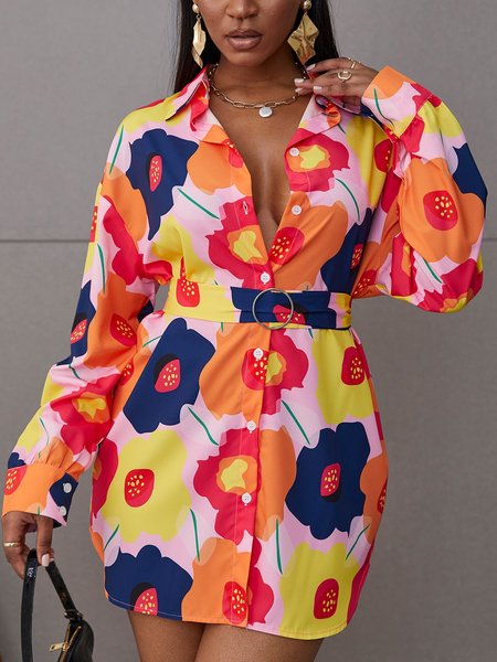 

Daily Shirt Collar Floral Long Sleeve Blouse, Multicolor, Blouses and Shirts