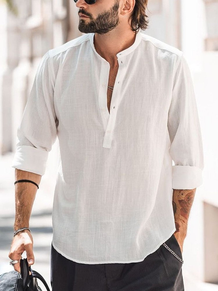 

Cotton and Linen Long Sleeve Long Sleeve Shirt, White, Blouses&Shirts