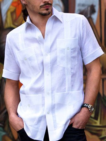 

Shirt Collar Cotton Short Sleeve Short Sleeve Shirt, White, Blouses&Shirts