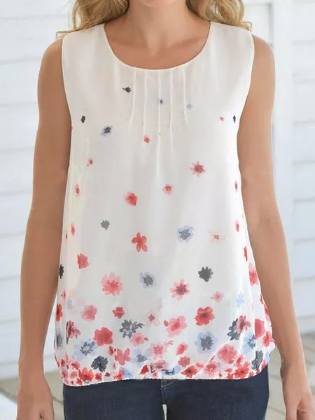 

Loosen Crew Neck Woven Tank, Off white, Tank Top