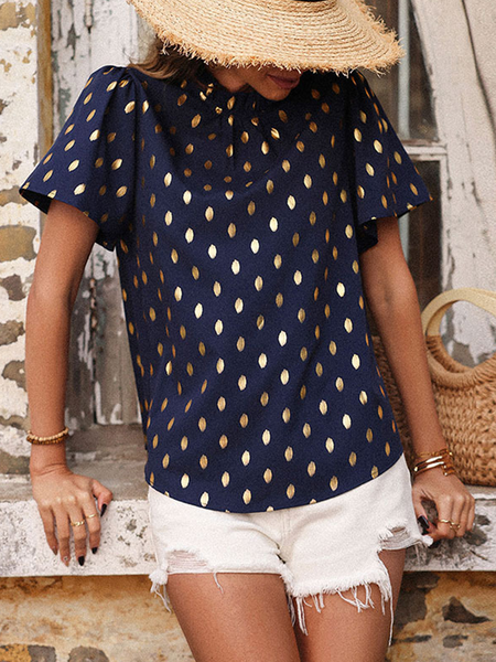 

Summer short-sleeved printed shirt European and American retro bronzing commuter shirt, Purplish blue, T-Shirts