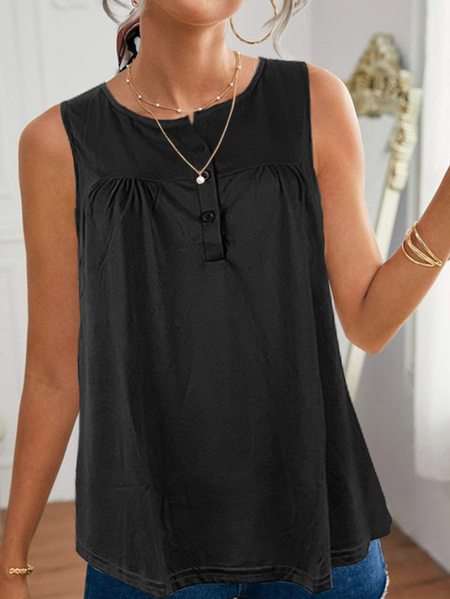 

Loosen Crew Neck Casual Knit Tank, Black, Tank Top