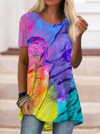 

Vacation Ombre Crew Neck Short Sleeve T-Shirt, Multicolor, T-Shirts
