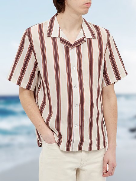 

Men's Striped Short Sleeve Shirt, Yellow, Blouses&Shirts