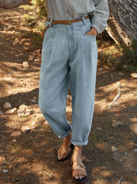 

Pockets Plain Denim Jeans, Blue, Pants