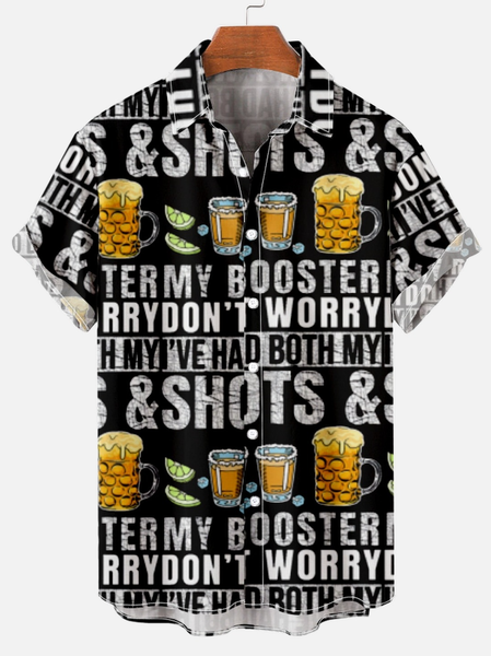 

Don't worry I've had both my shots and booster Funny Vintage Short Sleeve Short Sleeve Shirt, Black, Short Sleeves Shirts