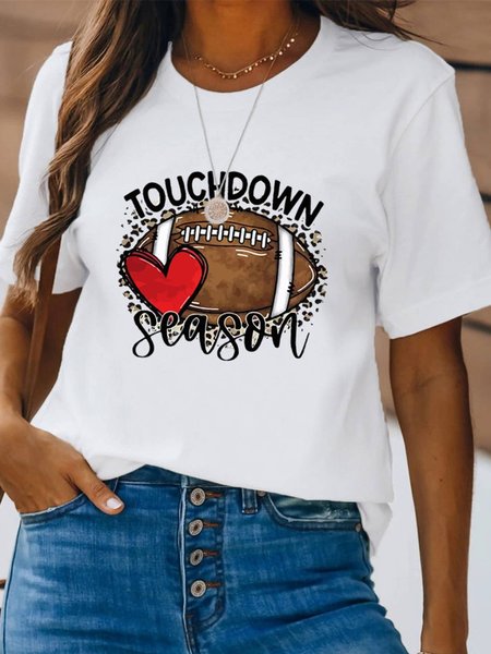 

Casual Round Neck Letter Short Sleeve T-Shirt, White, T-Shirts