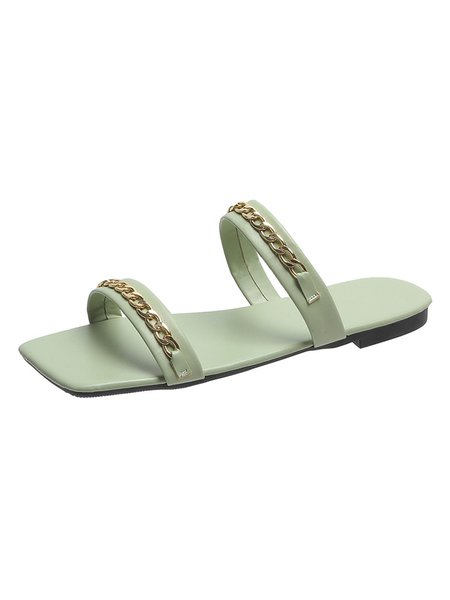 

Statement Gold Chain Design Strap Slippers, Green, Sandals & Slippers