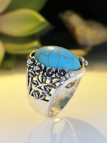 

Vintage Alloy Turquoise Ring, Silver, Rings