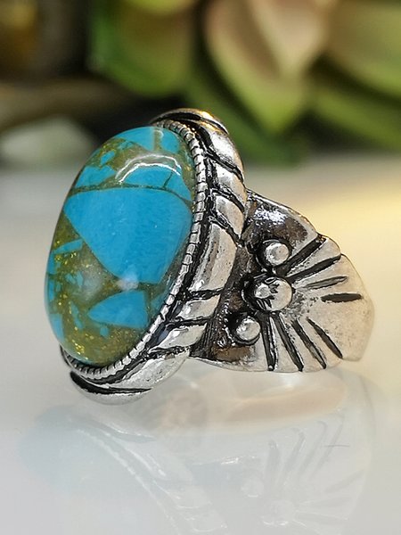 

Vintage Alloy Turquoise Ring, Silver, Rings