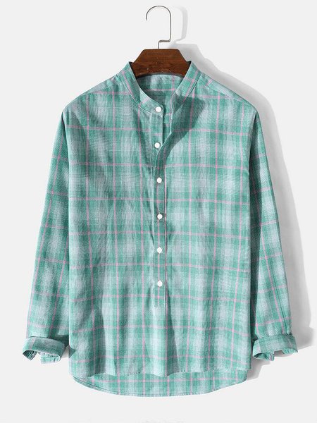 

Men's Holiday Henley Collar Check Shirt, As picture, Blouses&Shirts