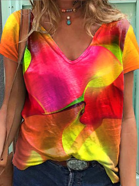 

Casual Tie Dye Loosen Short Sleeve T-Shirt, Multicolor, T-Shirts