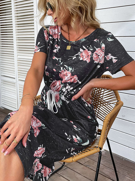 

Vacation Crew Neck Short Sleeve Knit Dress, Black, Dresses