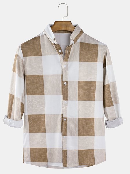 

Men's Holiday Cotton and Linen Check Shirt, As picture, Blouses&Shirts