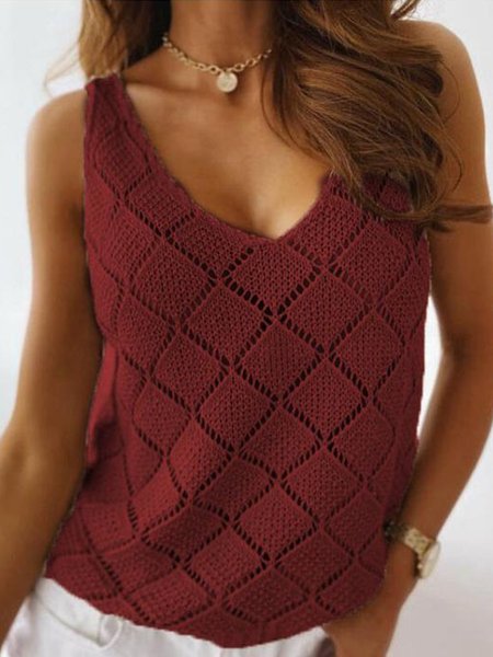 

Solid V Neck Regular Fit Tank, Wine red, Tunics