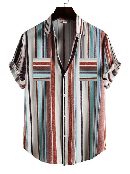 

Men's Resort Cotton Linen Striped Shirt, As picture, Blouses&Shirts