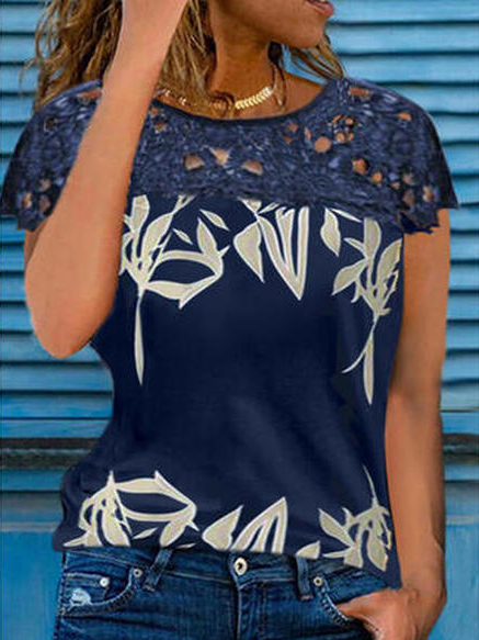 

Vacation Crew Neck Short Sleeve Tops, Blue, T-Shirts