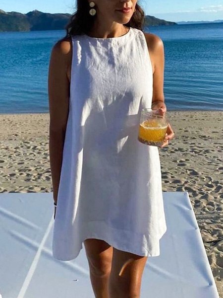 

Cotton Casual Short Sleeve Woven Dress, White, Midi Dresses