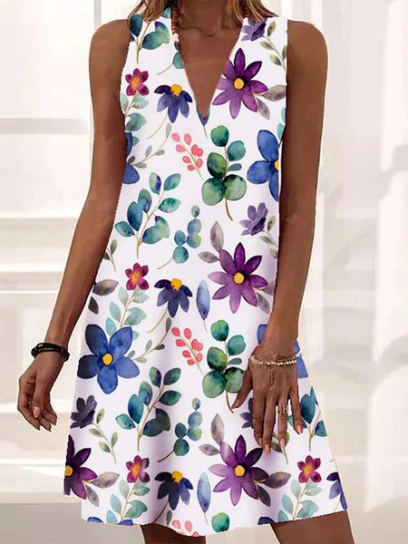 

Floral Casual Short Sleeve Woven Dress, Flower, Mini Dresses